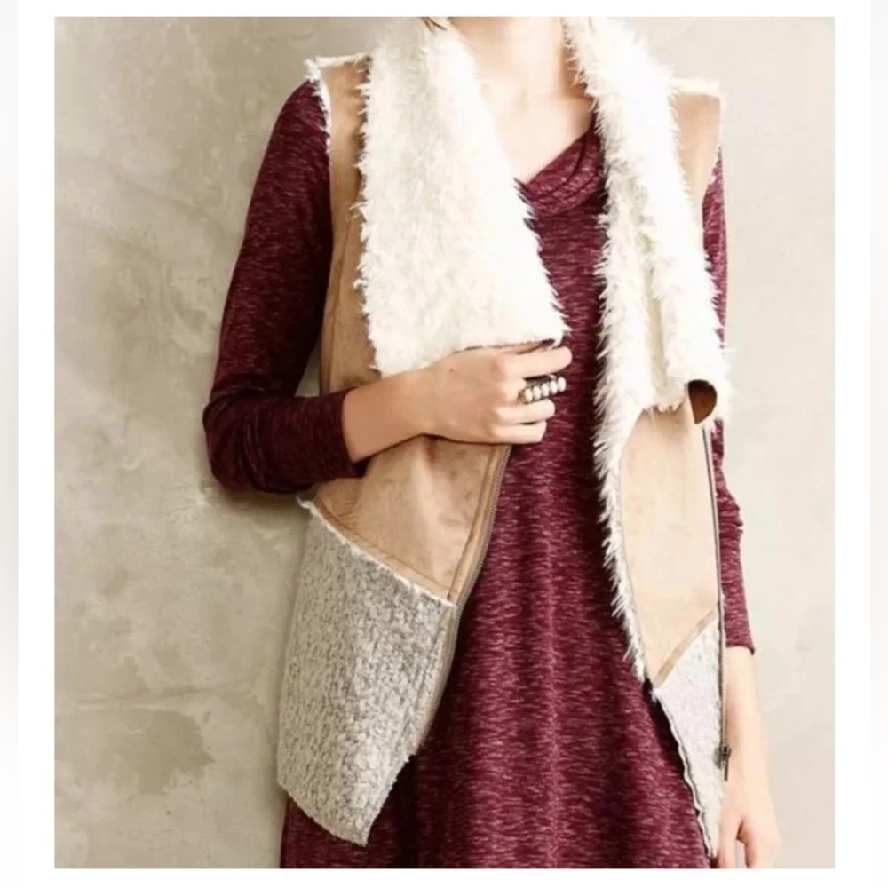 Saturday Sunday Anthropologie Faux Fur Sherpa Suede Vest